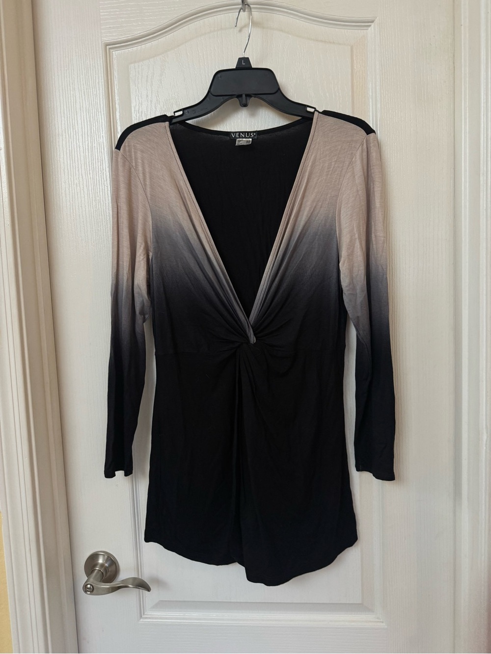VENUS Black V-Neck Twist Front Top